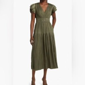 Moon River Elegant Olive Green Midi Dress